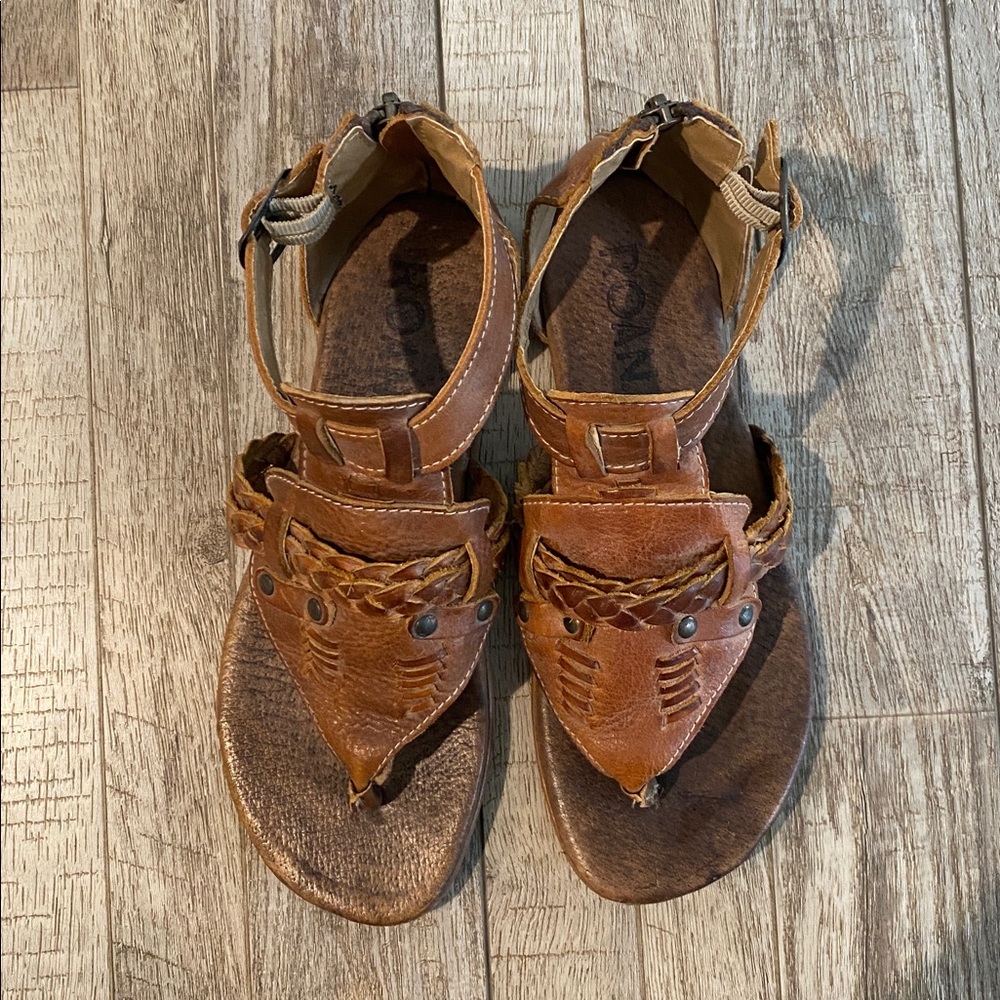 ROAN Brown Leather Sandals with Braided Detail Sz 8.5 - Picture 3 of 5